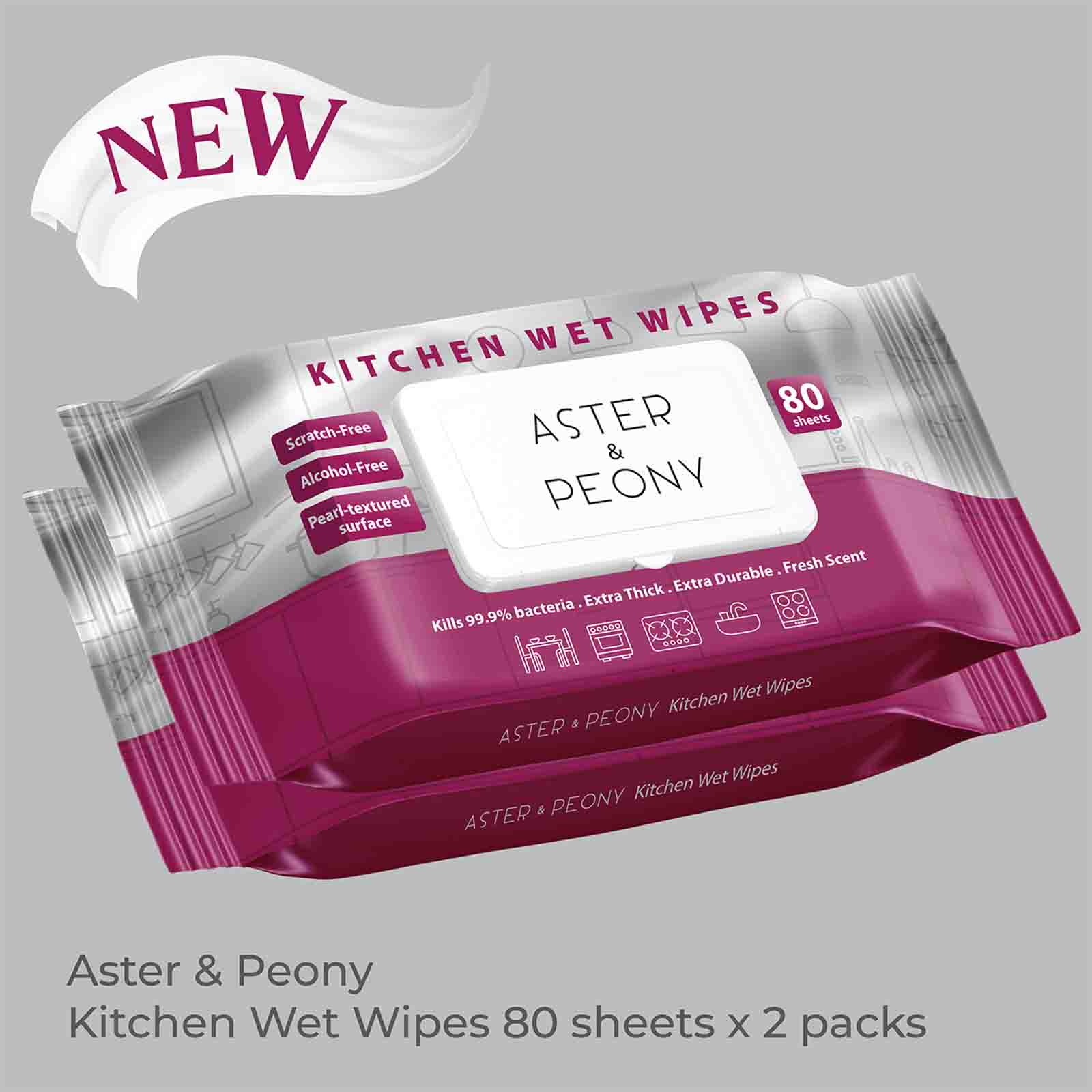 Aster & Peony Kitchen Wet Wipes 80pcs x 2 - Image 2