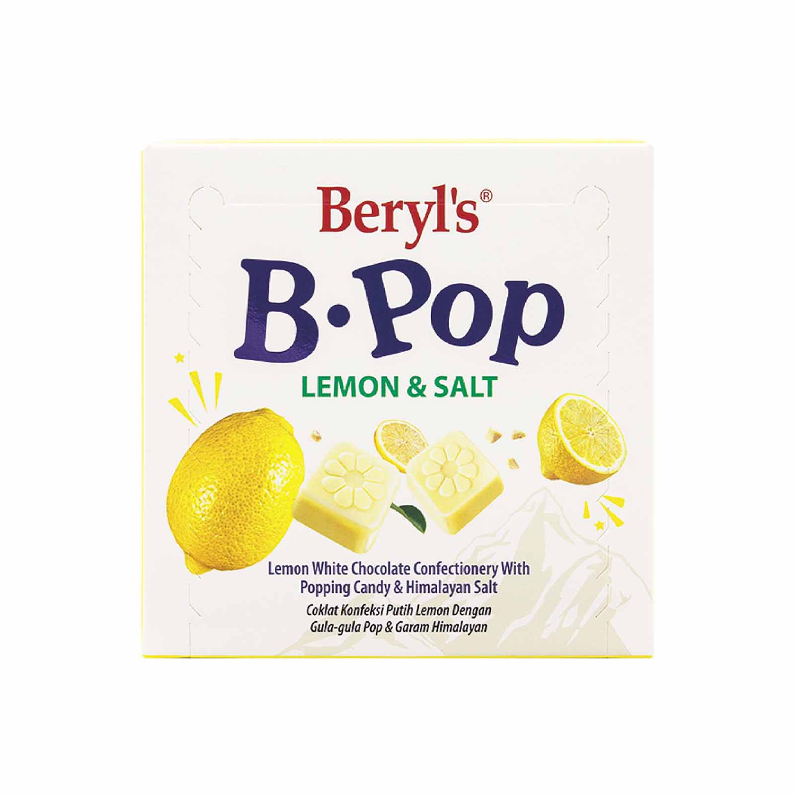 Beryls B.Pop Lemon White Chocolate with Popping Candy and Himalayan Salt 50g - Image 2