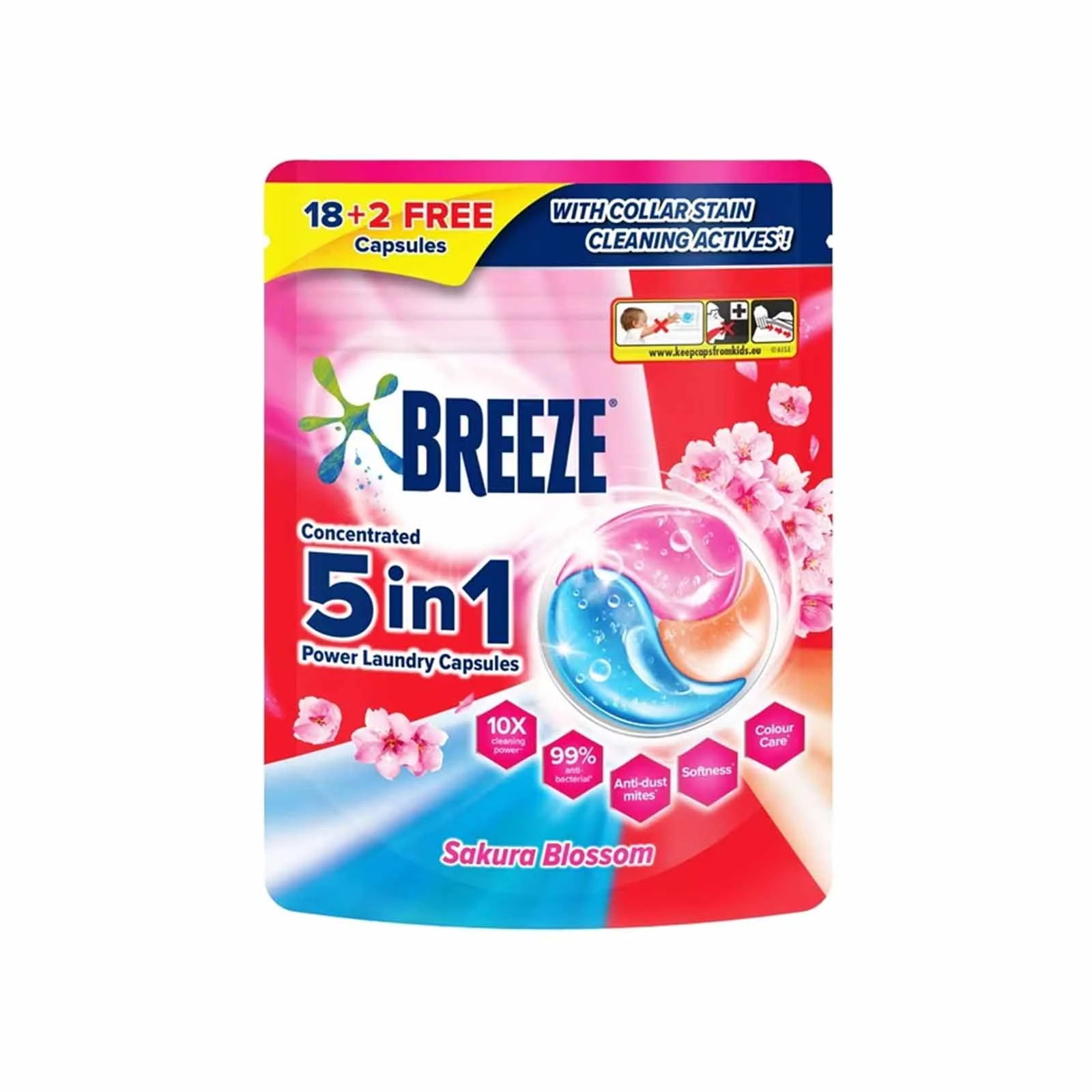 Breeze 5 in 1 Laundry Capsules Sakura Blossom (Pouch) 210g x 18 - Image 2