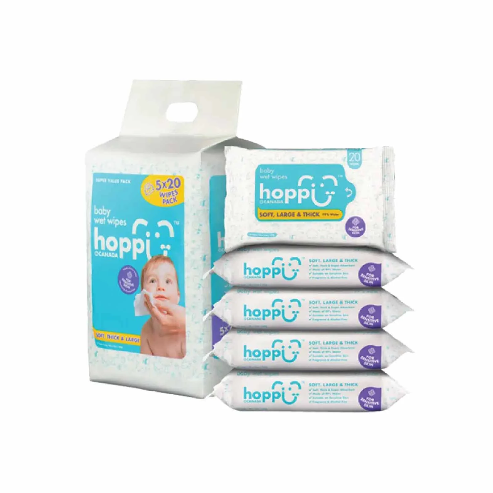 Hoppi Baby Wet Wipes 20pcs x 5 - Image 2