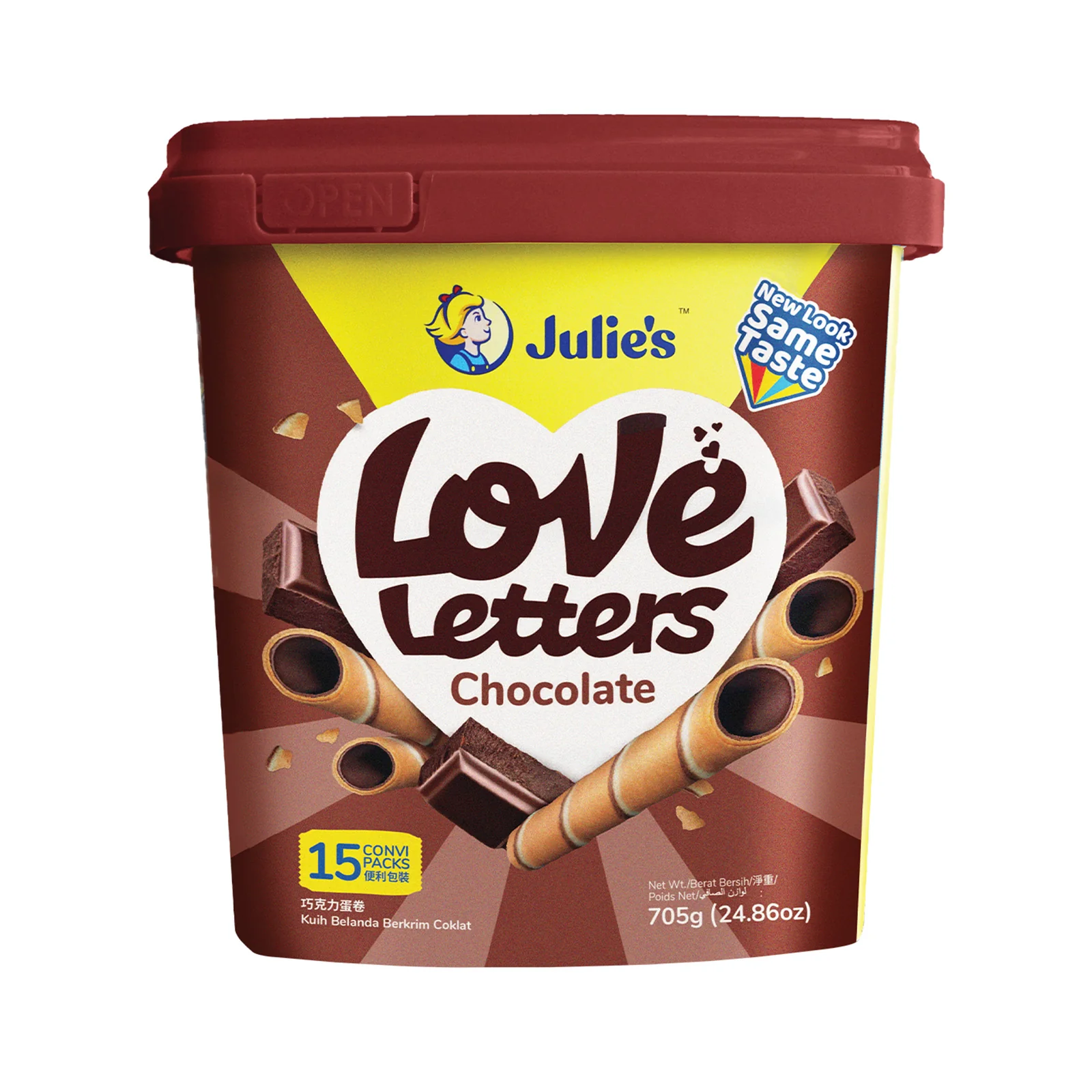 Julie's Love Letters Biscuit Wafers with Chocolate Cream (Tub) 705g - Image 2