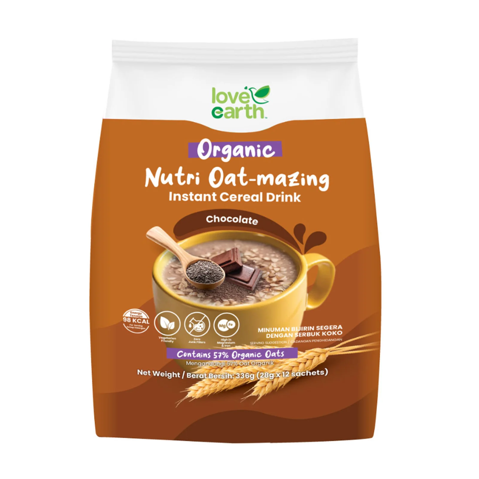 Love Earth Nutri Oat-Mazing Instant Cereal Drink Dark Chocolate 28 x 12