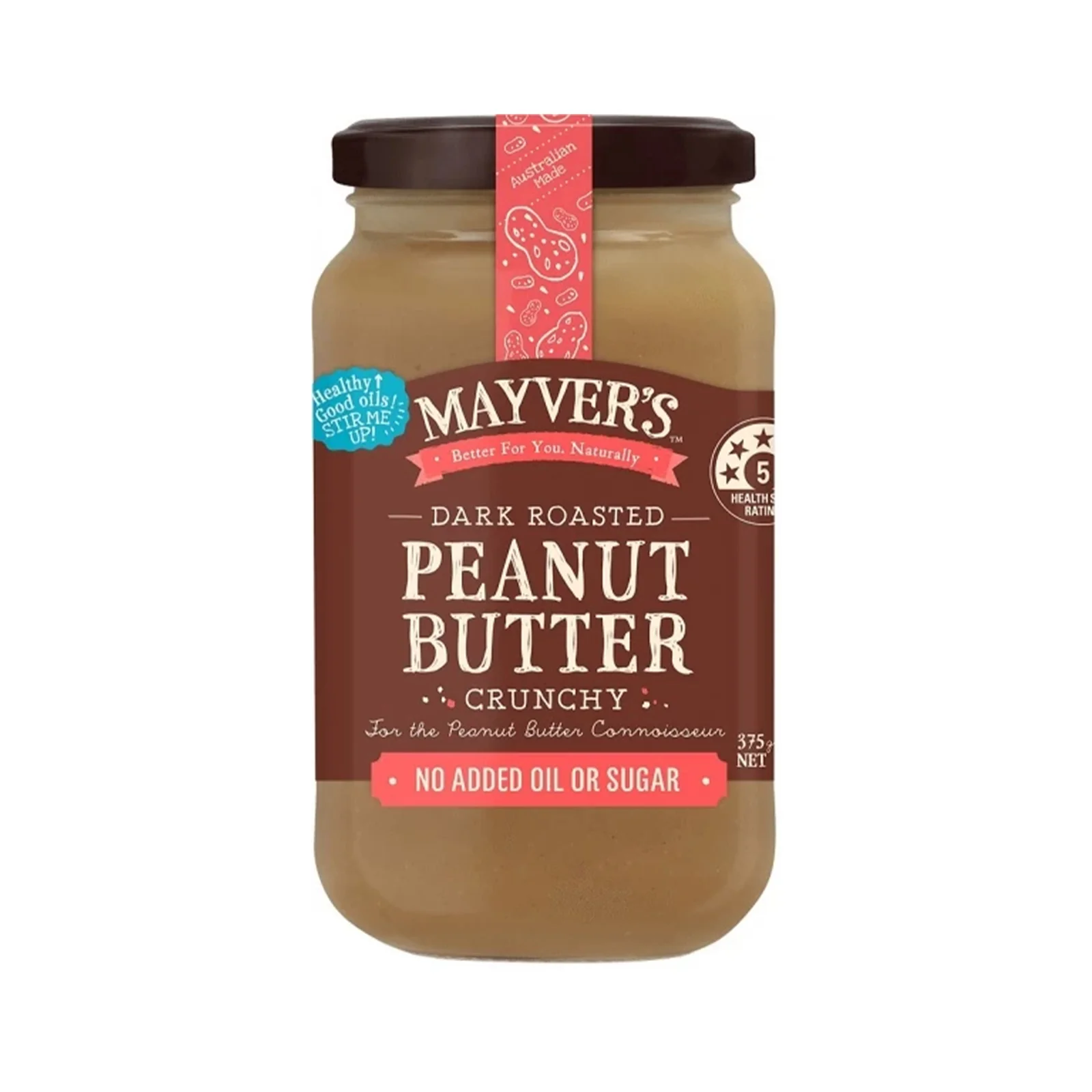 Mayver's Dark Roasted Peanut Butter Crunchy 375g - Image 2