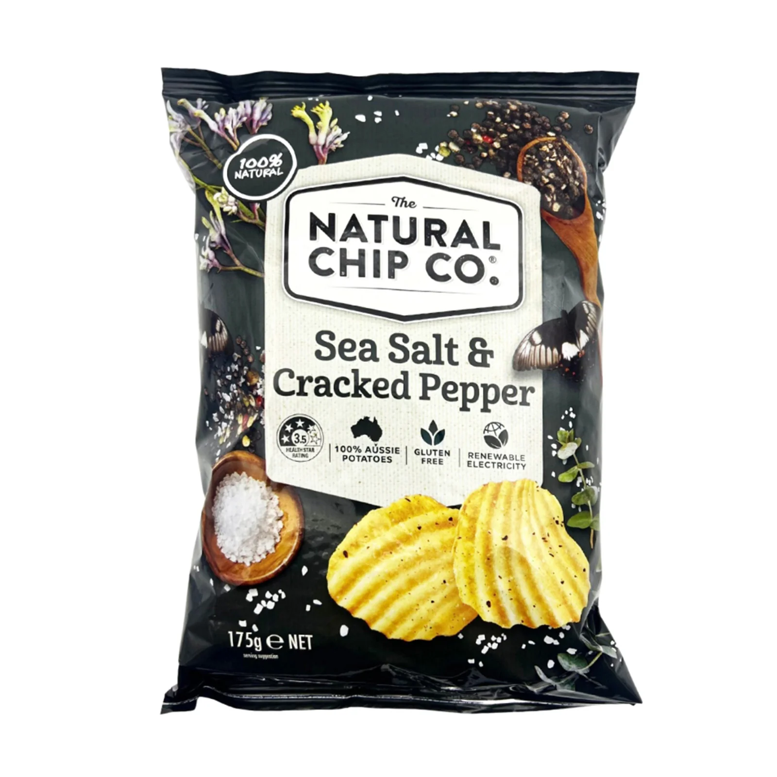 The Natural Chip Co. Sea Salt and Cracked Pepper Potato Chips 175g - Image 2